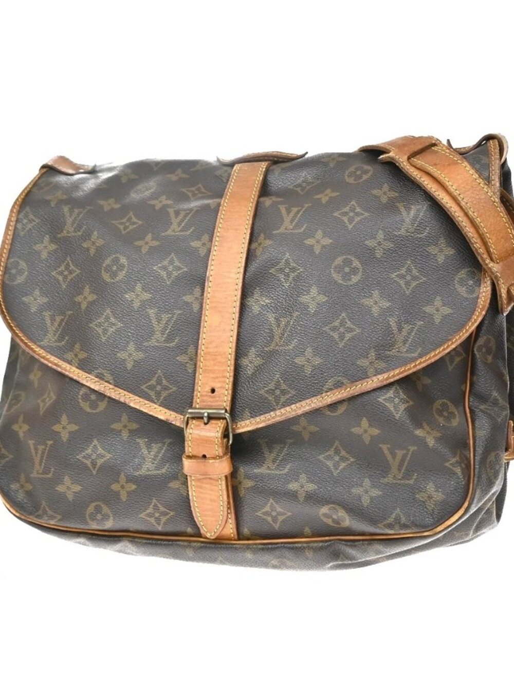 LOUIS VUITTON Saumur 35 Shoulder Bag Monogram Leather Brown M42254 80KE280